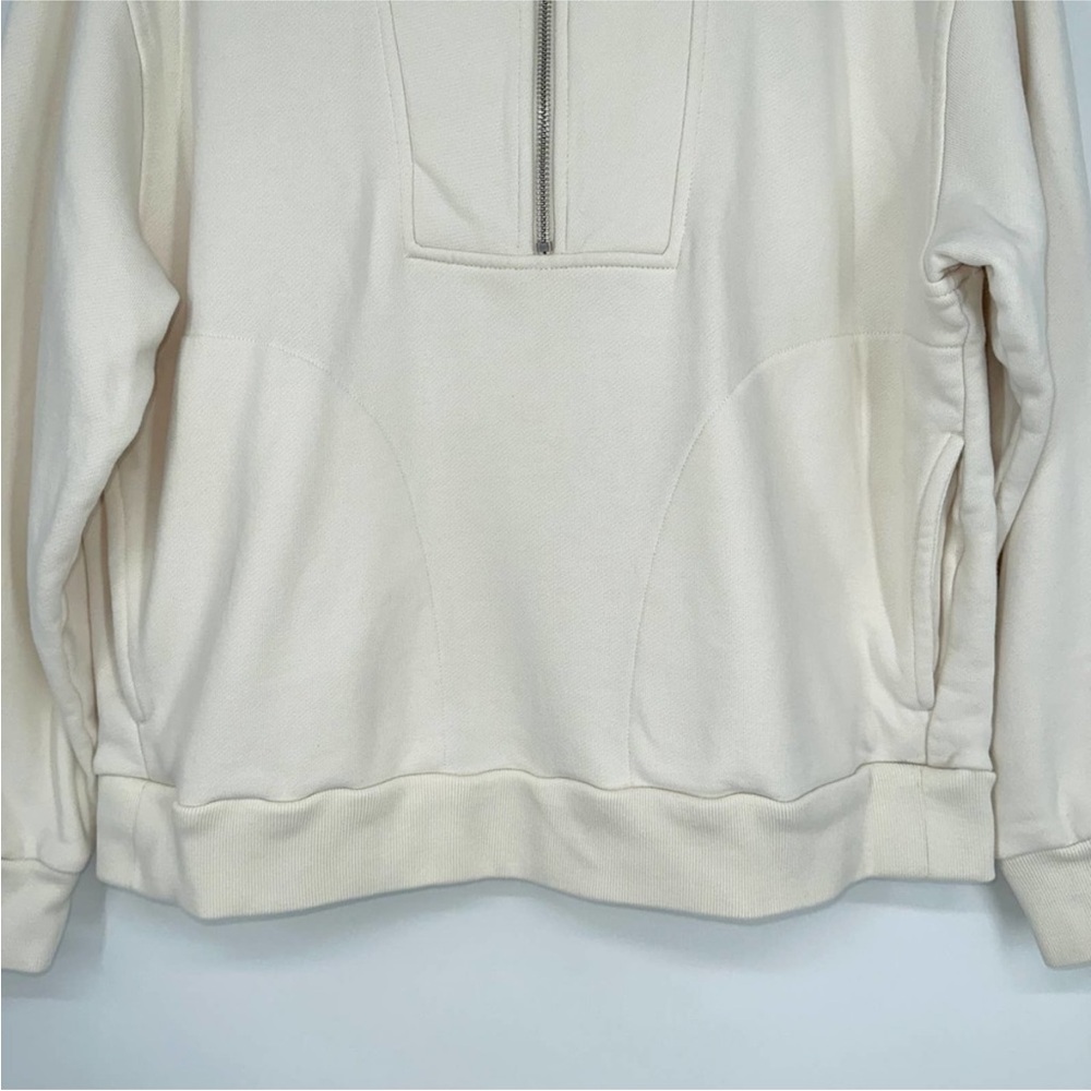 EVERLANE Track Half Zip Organic Cotton Sweatshirt Pullover Bone White - Picture 5 of 12